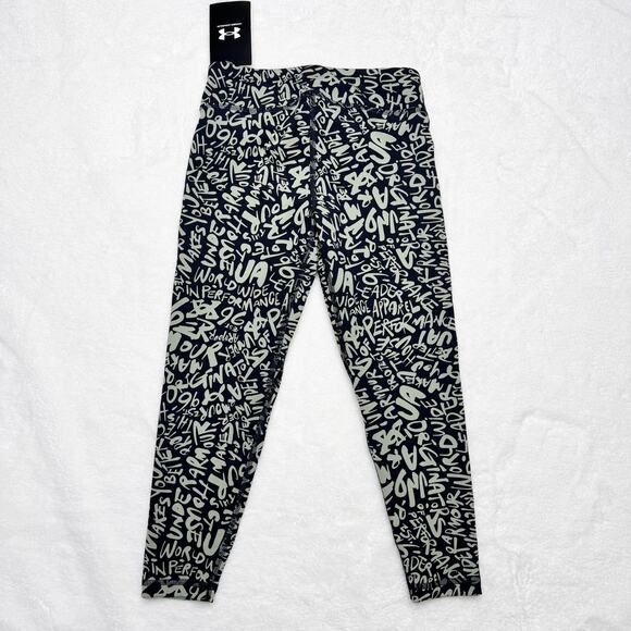 UNDER ARMOUR Girl's Motion Black & Khaki Printed Crop Tights size Small NEW - Picture 3 of 6